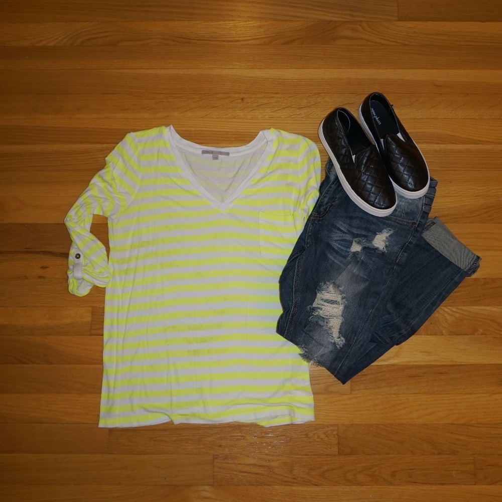GAP Neon Yellow Striped Top *on trend Spring*